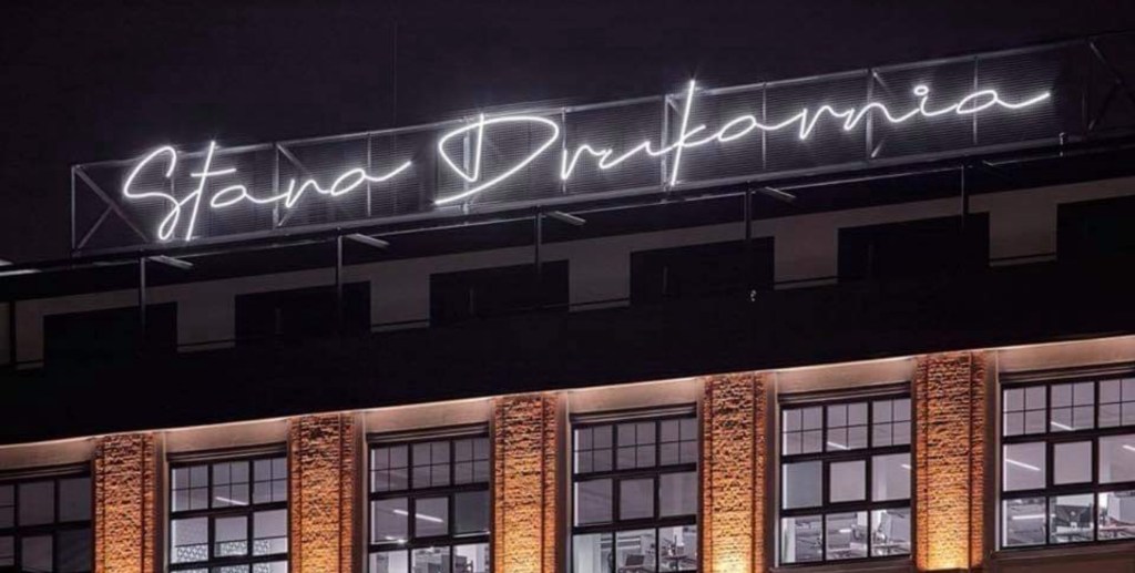 Stara Drukarnia neon sign in Łódź