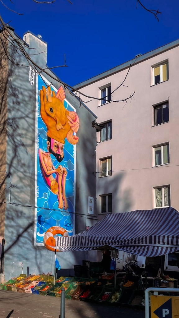 Mural with fish on Pomorska street in Lodz