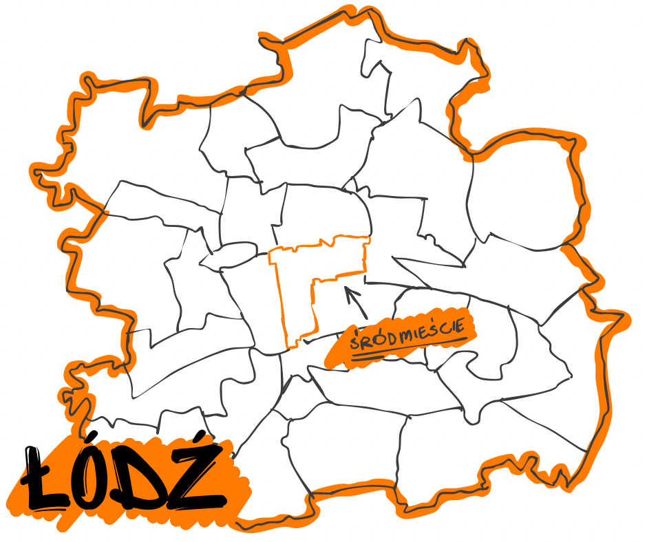 The map of Śródmieście in Lodz, Poland