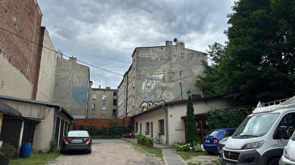 mural with whale in lodz
