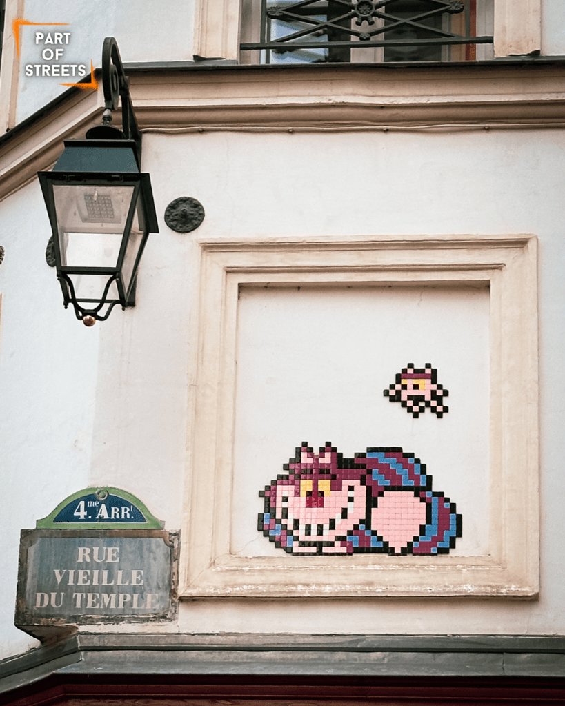 cat's mosaic made by street artists Invader