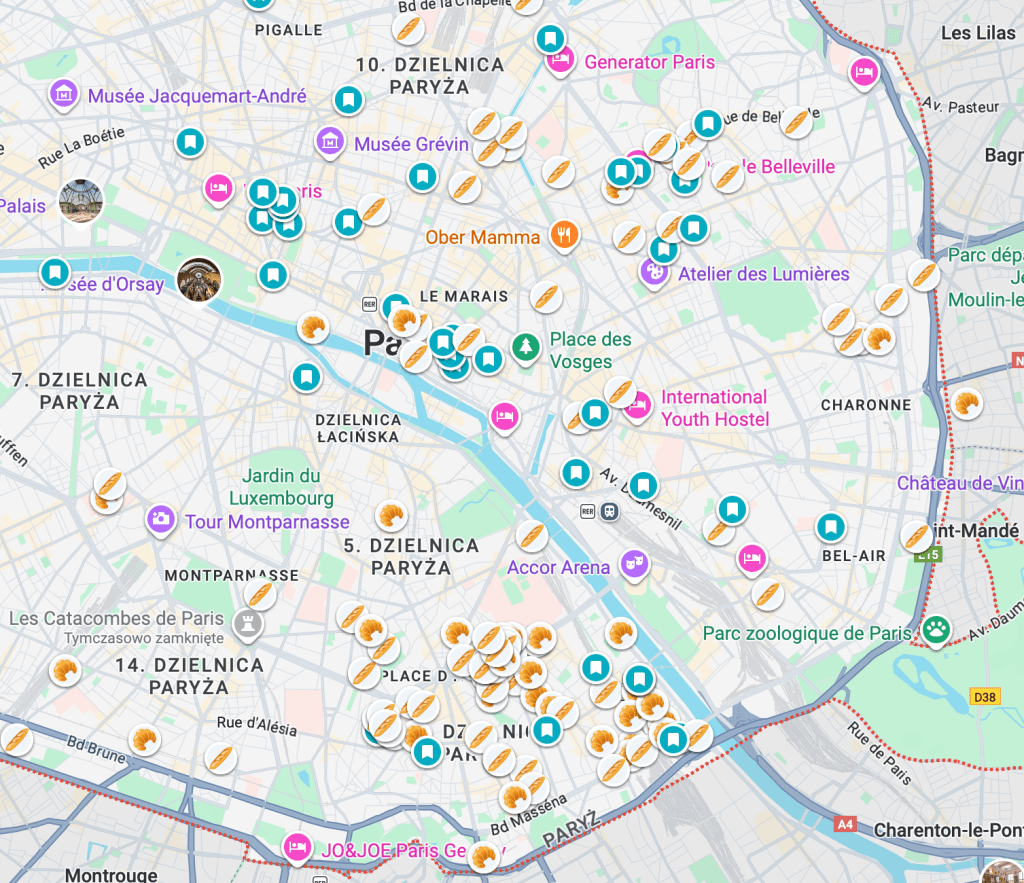 screenshot of street art and mural map of Paris